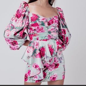 For Love & Lemons Robin Mini Floral Puff Sleeve Dress- size small